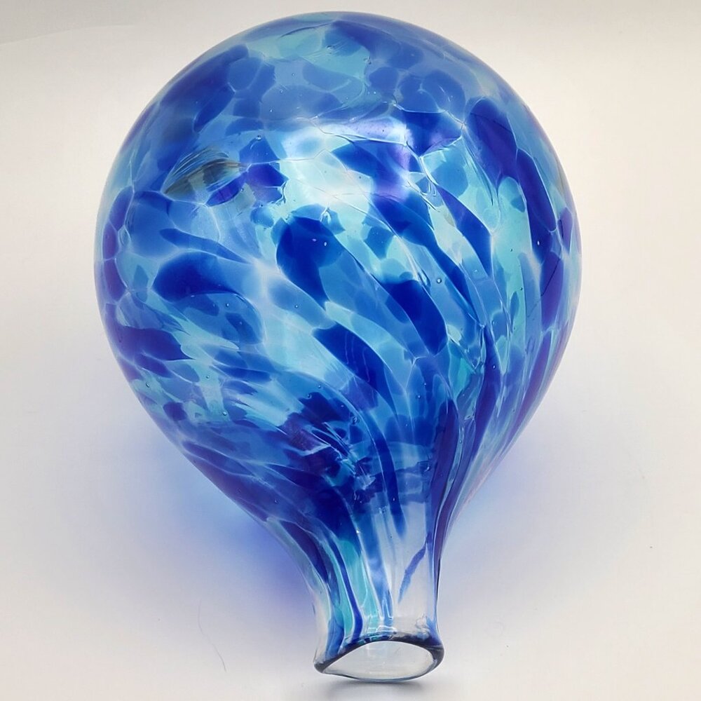 FINAL CLEARANCE Art Glass Blue Shades Confetti Bud Vase Bulbous Teardrop 6" High - Picture 7 of 12